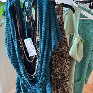 Striped Blue Dress with Chain Detail